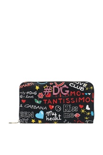 Черный кожаный кошелек с надписями Dolce & Gabbana