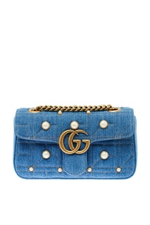 Джинсовая сумка с жемчужинами GG Marmont Gucci