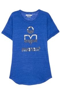 Синяя льняная футболка с логотипом Isabel Marant Etoile