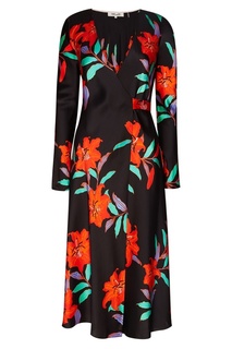 Платье из шелка с красными цветами Diane von Furstenberg