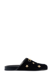 Бархатные слиперы Horsebit с пчелами и звездами Gucci