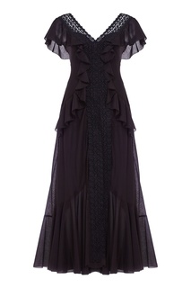Черное платье с кружевом и оборками Charo Ruiz
