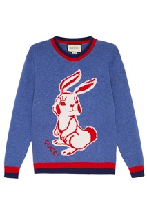 Синий шерстяной джемпер с кроликом Gucci