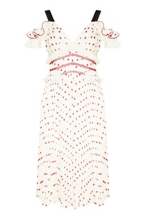 Белое плиссированное платье в горох Self Portrait
