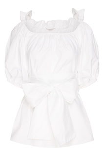 Белая хлопковая блузка с поясом Stella Mc Cartney