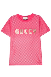 Розовая футболка с ламинированным принтом Gucci