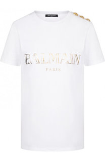 Хлопковая футболка с логотипом бренда Balmain