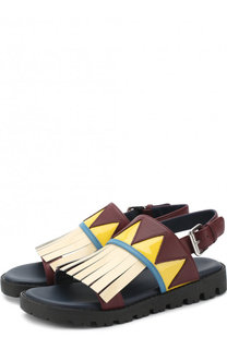 Кожаные сандалии на ремешке с бахромой Marni