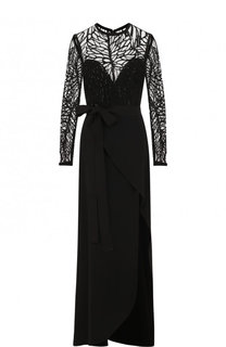 Однотонное платье-макси с кружевной вставкой и разрезом Elie Saab
