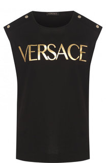 Хлопковый топ прямого кроя с логотипом бренда Versace