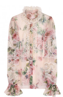 Шелковая блуза с кружевными вставками и цветочным принтом Dolce &amp; Gabbana