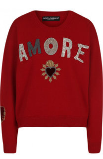 Кашемировый пуловер с круглым вырезом и декоративной отделкой Dolce &amp; Gabbana