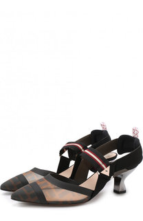 Текстильные туфли на каблуке kitten heel Fendi