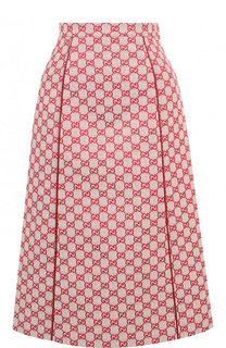 Хлопковая юбка-миди с логотипом бренда Gucci