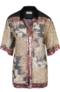 Шелковый полупрозрачный топ с декорированный отделкой Dries Van Noten
