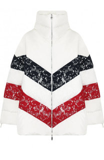 Стеганый пуховик свободного кроя с кружевной отделкой Moncler