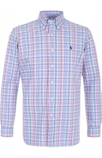 Хлопковая рубашка в клетку с воротником button down Polo Ralph Lauren
