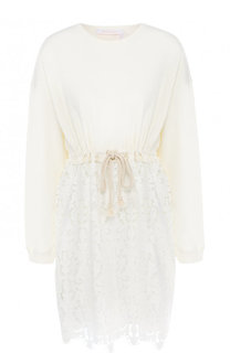 Однотонное мини-платье с кружевной юбкой See by Chloé