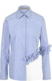 Приталенная хлопковая блуза с контрастной плиссированной вставкой D.Exterior