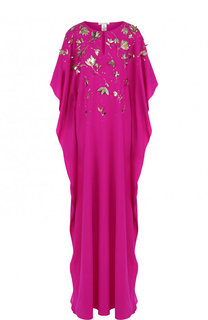 Шелковое платье-макси с контрастной отделкой Oscar de la Renta