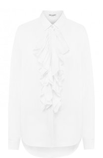Шелковая блуза свободного кроя с оборками Saint Laurent