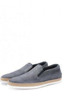 Текстильные слипоны с джутовой отделкой Tod’s Tods