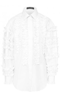 Приталенная хлопковая блуза с оборками Dolce &amp; Gabbana