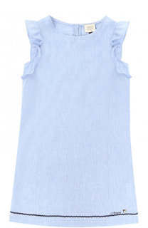Льняное платье прямого кроя с оборками и контрастной отделкой Armani Junior