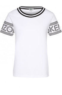 Хлопковая футболка с декорированными рукавами Kenzo