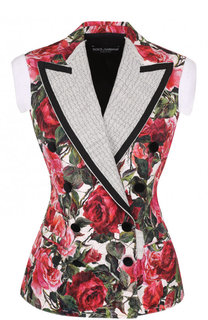 Приталенный двубортный жилет с цветочным принтом Dolce &amp; Gabbana