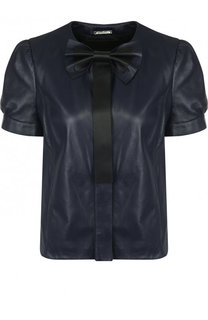 Приталенный кожаный жакет с бантом Giorgio Armani