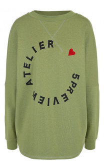 Хлопковый пуловер свободного кроя с логотипом бренда 5PREVIEW