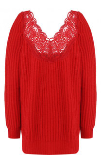 Шерстяной пуловер свободного кроя с кружевной вставкой Balenciaga