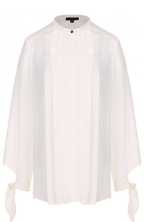 Шелковая блуза с воротником-стойкой и плиссированной отделкой Escada
