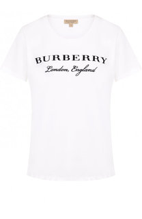 Хлопковая футболка с круглым вырезом и логотипом бренда Burberry