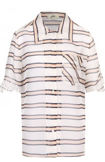 Шелковая блуза в полоску с укороченным рукавом Fendi