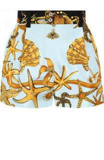 Шелковые мини-шорты с защипами и принтом Versace