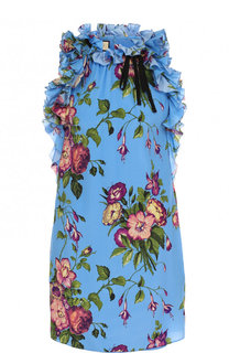 Шелковое мини-платье с принтом и оборками Gucci