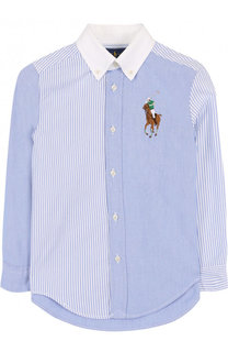 Комбинированная рубашка из смеси хлопка и полиамида с воротником button down Polo Ralph Lauren