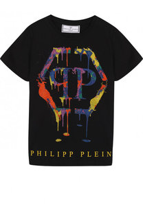 Хлопковая футболка с принтом и стразами Philipp Plein