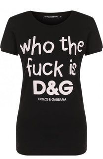 Приталенная хлопковая футболка с контрастной надписью Dolce &amp; Gabbana