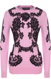 Приталенный шерстяной пуловер с кружевной отделкой Dolce &amp; Gabbana