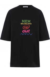 Хлопковая футболка свободного кроя с логотипом бренда Balenciaga