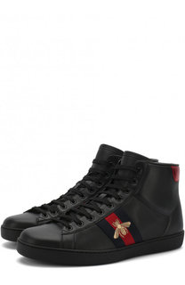 Высокие кожаные кеды Ace с отделкой Gucci