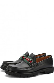 Кожаные лоферы Web  с пряжкой-трензелем Gucci