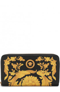 Кожаный кошелек с принтом на молнии Versace