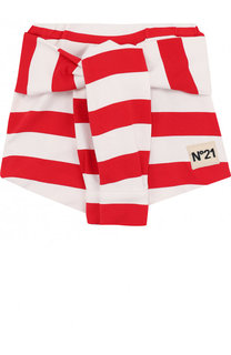 Хлопковая мини-юбка в полоску с декоративным поясом No. 21