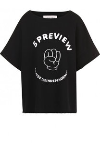 Хлопковая футболка свободного кроя с контрастной надписью 5PREVIEW