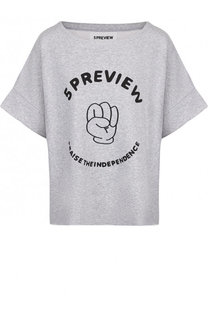 Хлопковая футболка свободного кроя с контрастной надписью 5PREVIEW