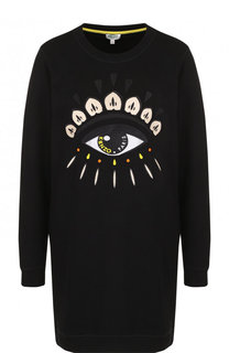 Хлопковое мини-платье с контрастной вышивкой Kenzo
